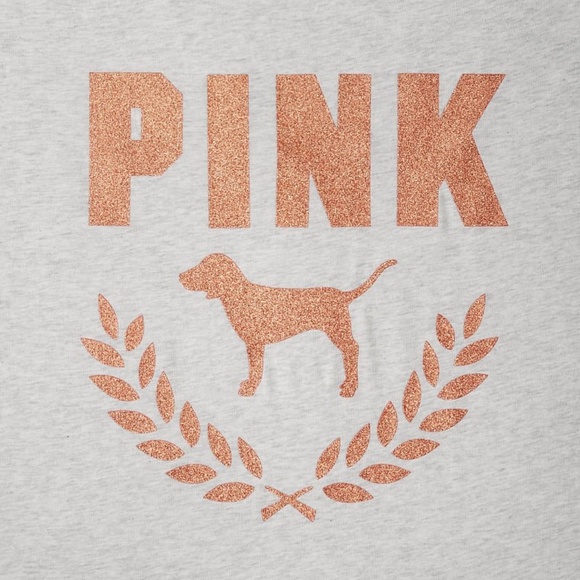 Victoria's Secret PINK Shine Long Sleeve Campus Tee Grey w Glitter Logo L NEW - Picture 4 of 5